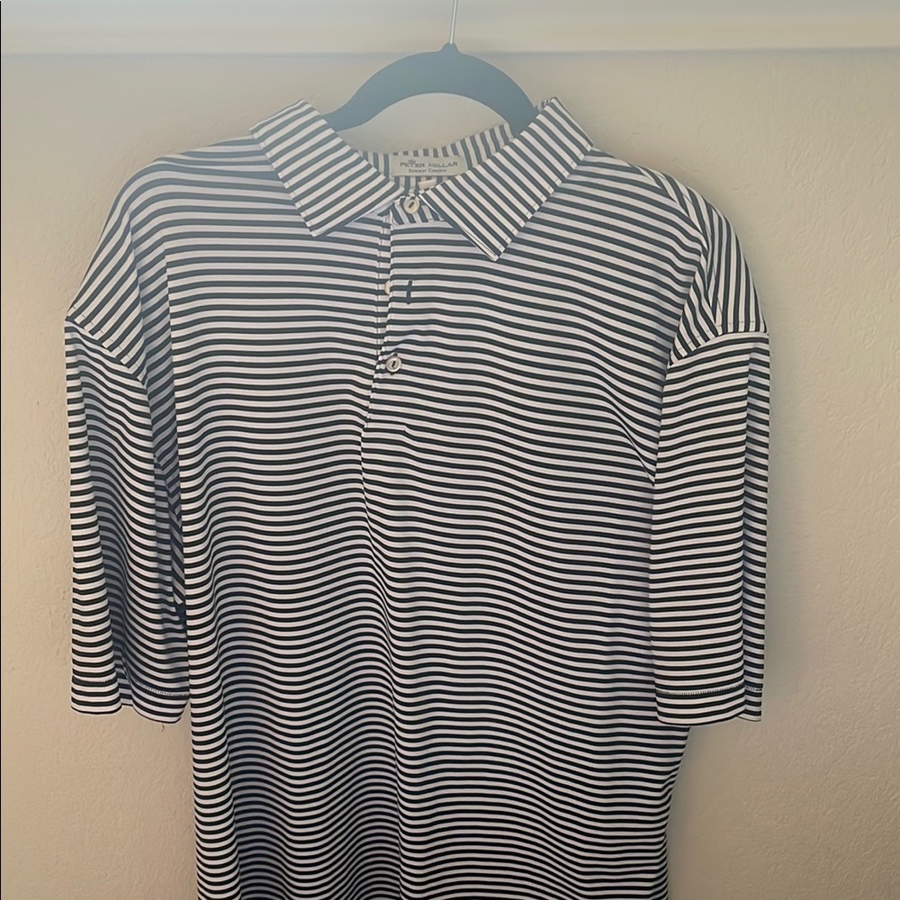 Peter Millar Black and White Striped Polo